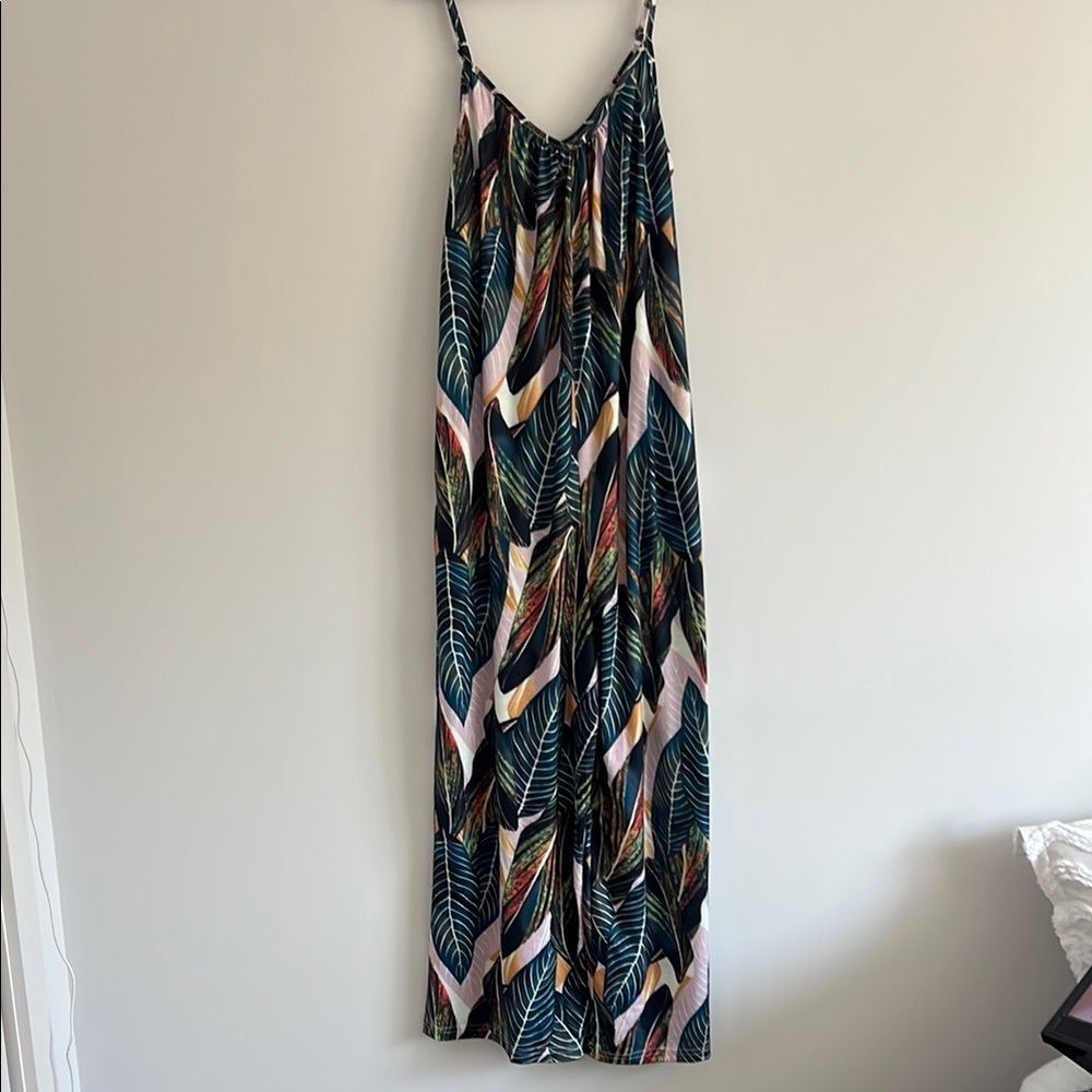Pink and Green Spaghetti Strap Sundress Maxi